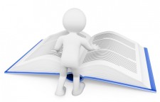 3D white people. Reading a book. Learning concept
